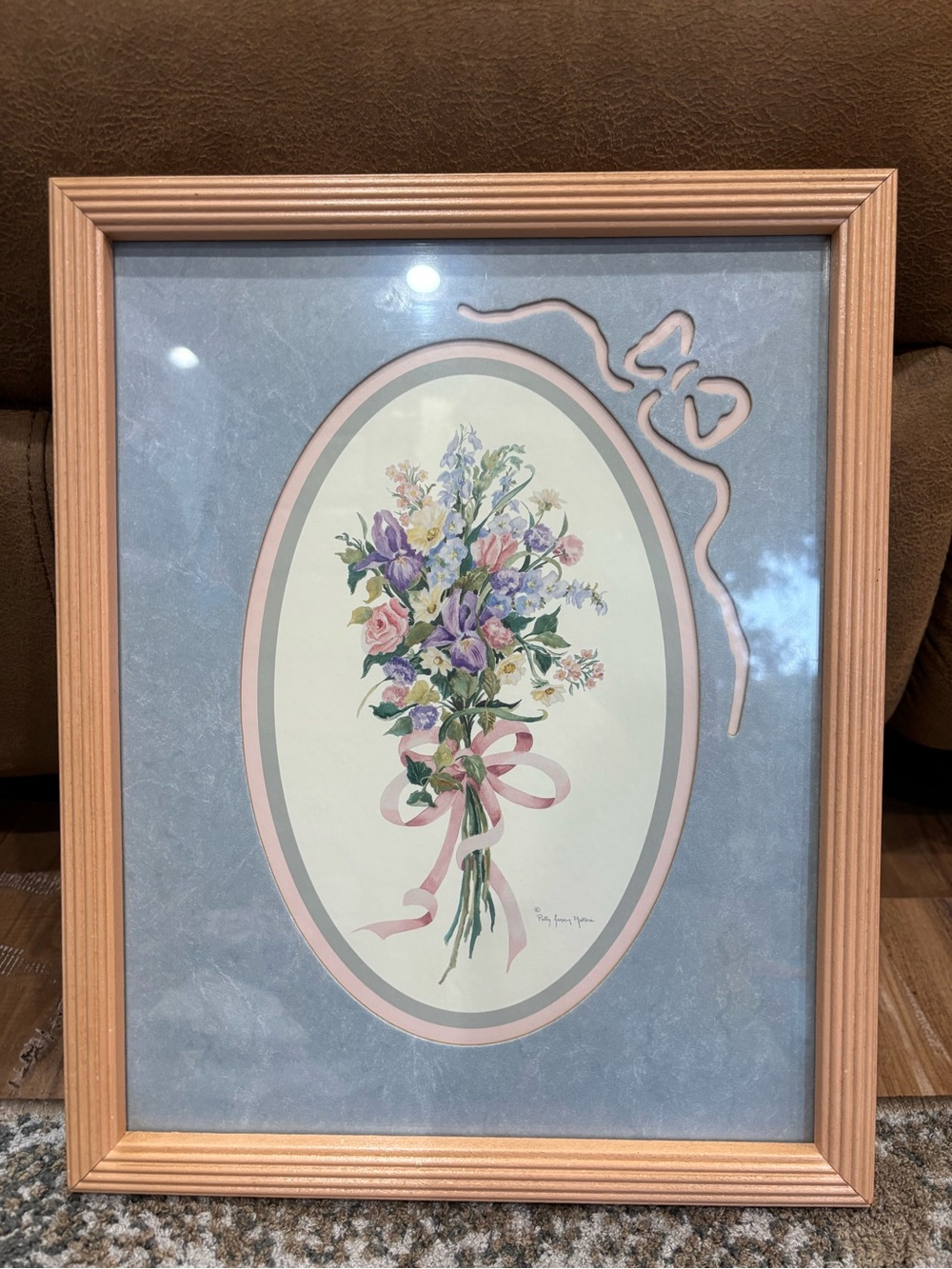 Framed Floral Bouquet Wall Art in Pink and Blue